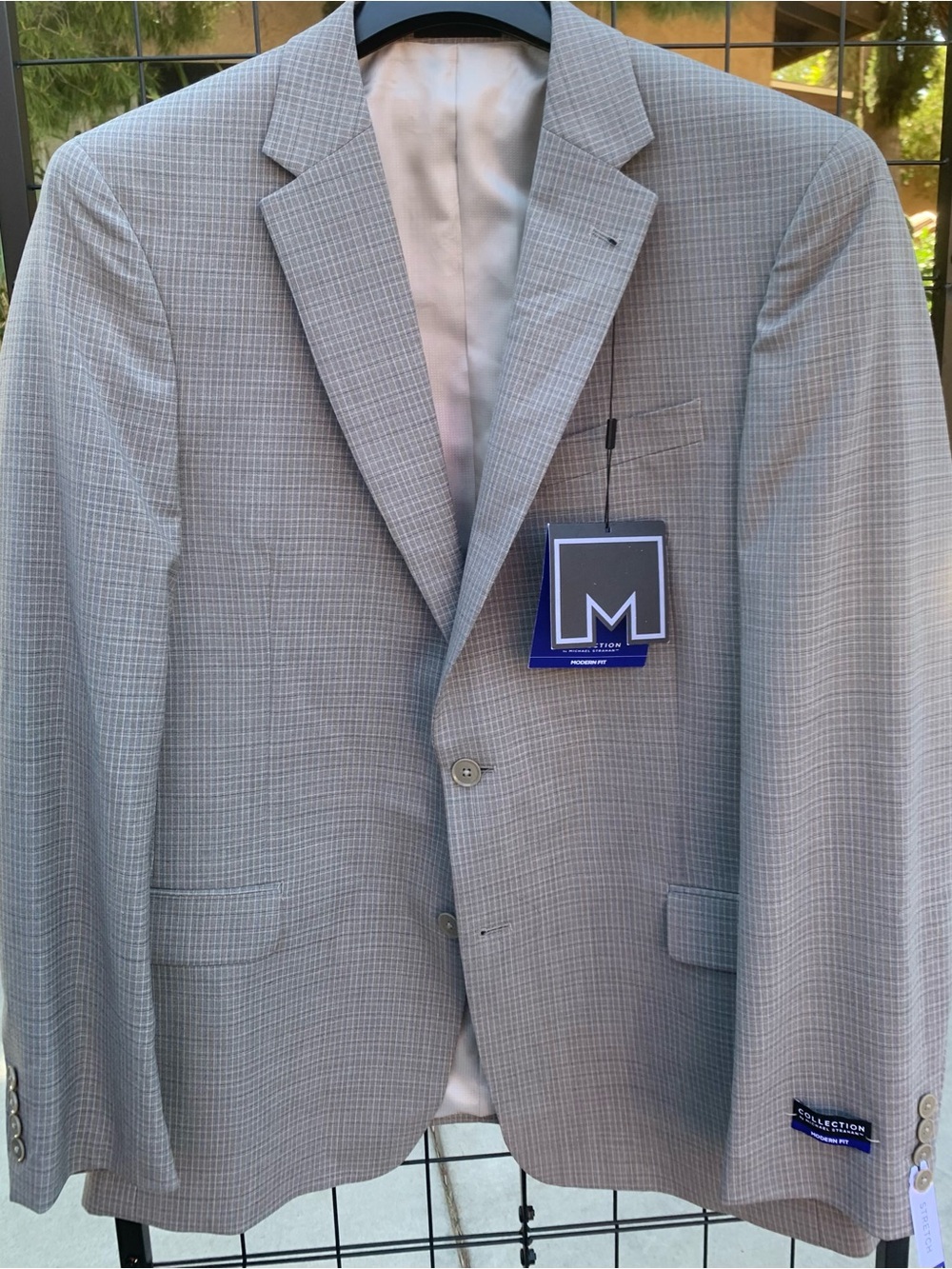 NWT Tan Checked Blazer Collection by Michael Strahan Stretch Modern Fit